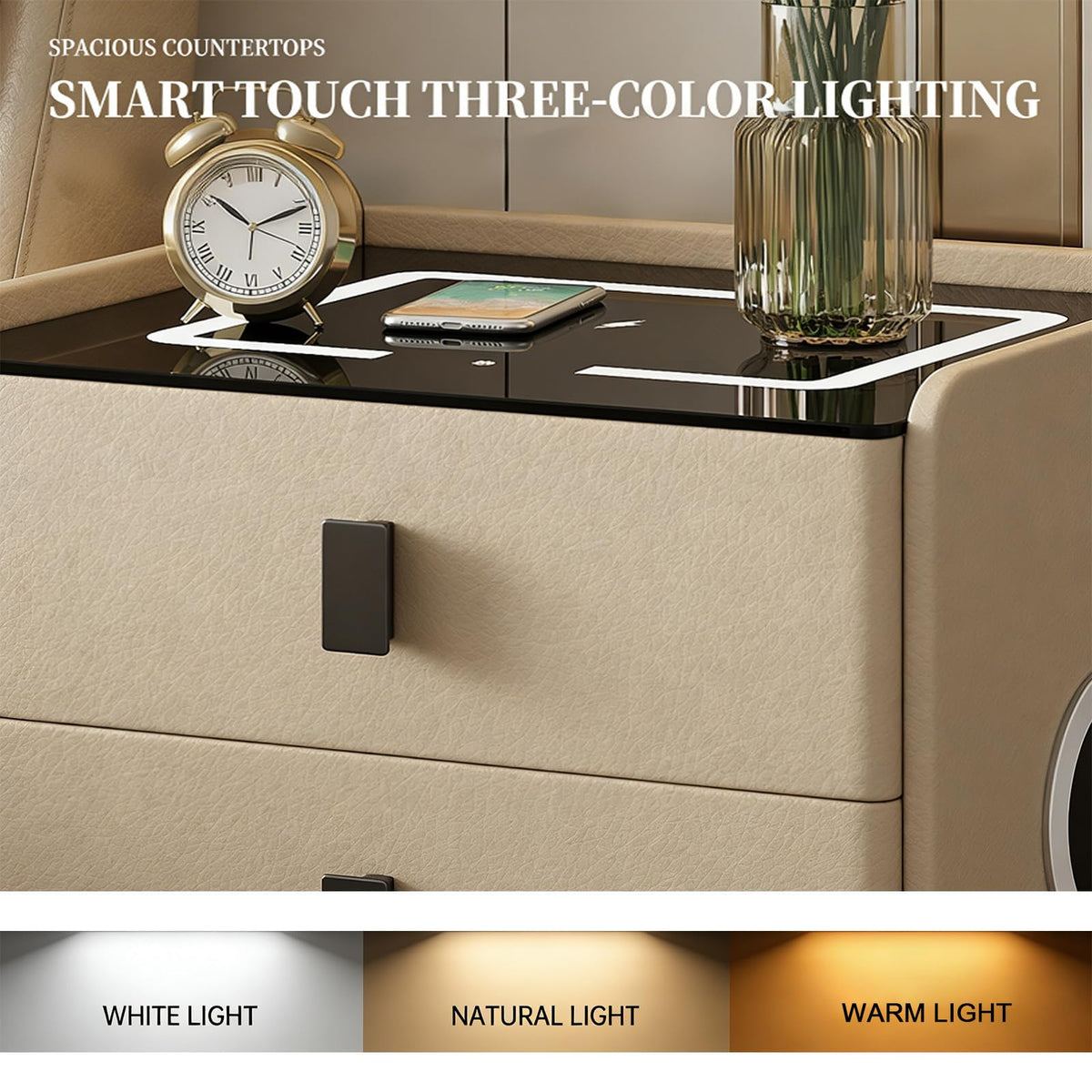 Smart Nightstand with Bluetooth Speaker, 3 Drawer LED Nightstand with USB Port V20267