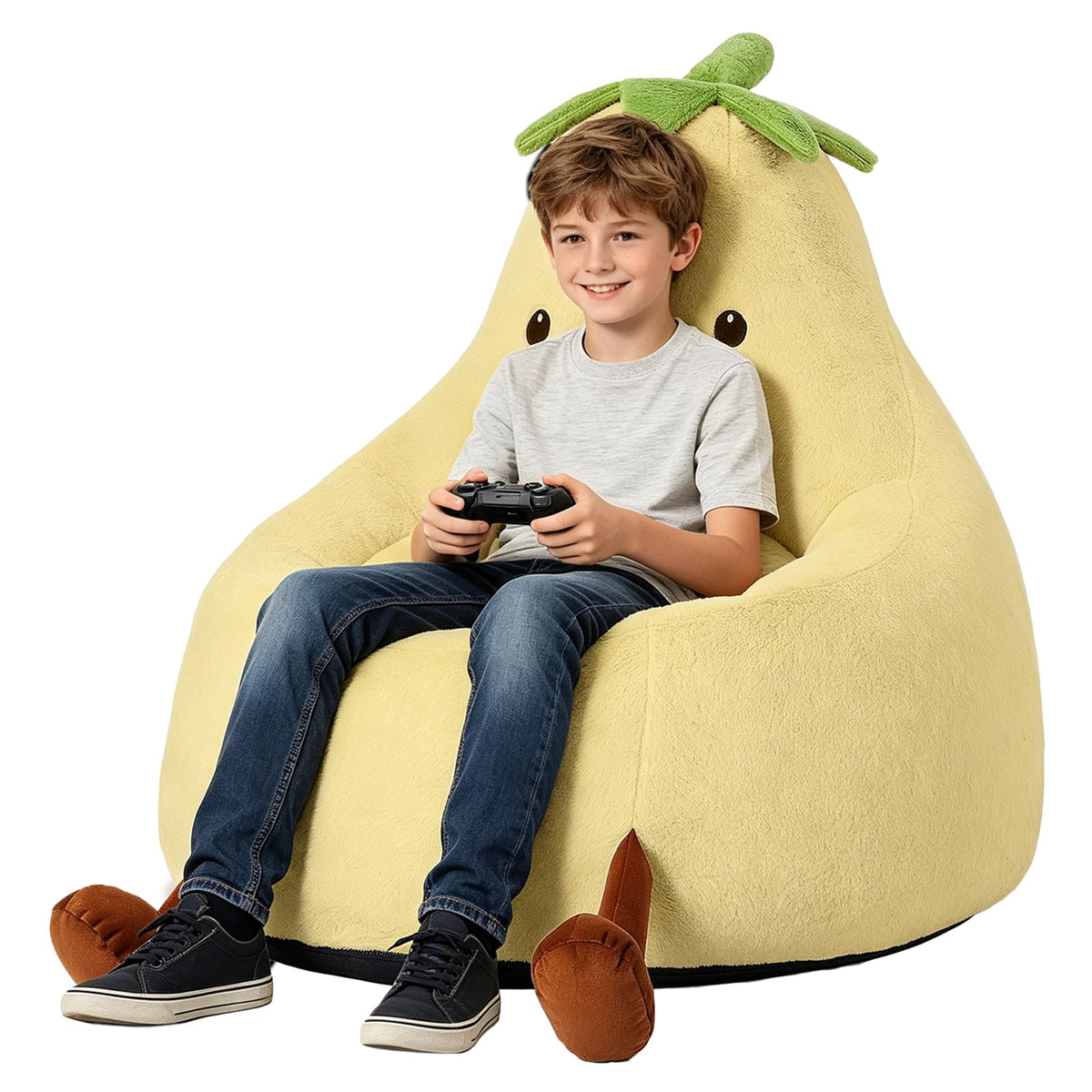 Yellow Faux Rabbit Fur Memory Foam Bean Bag Chair V1755