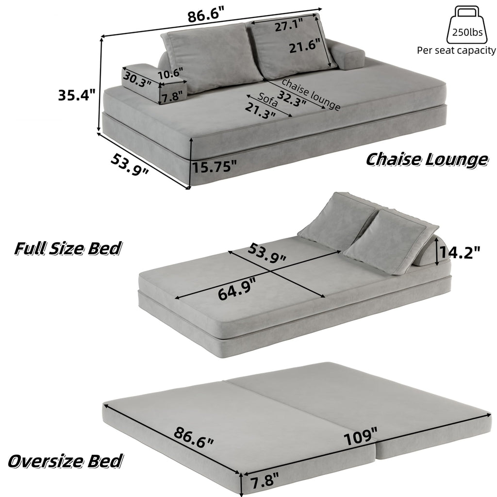 Light Gray Convertible Sofa Bed E7474