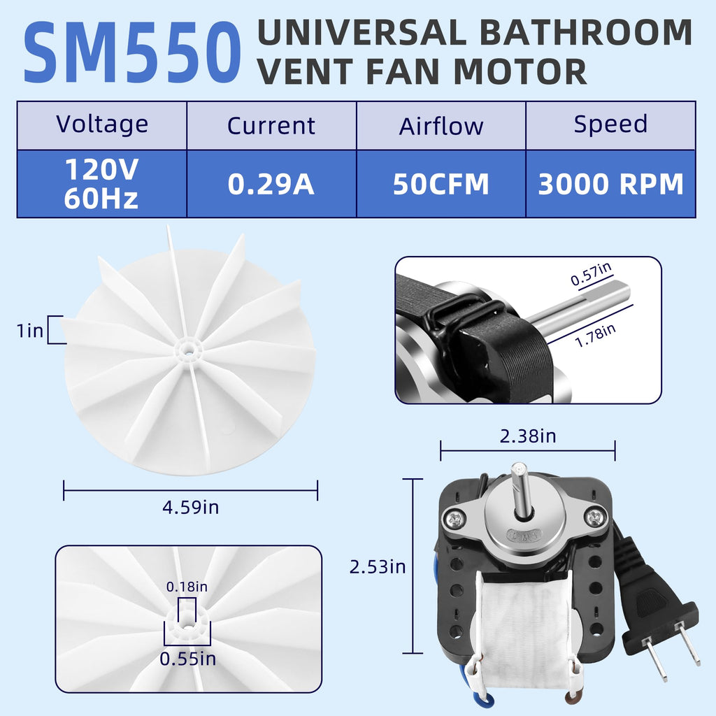 Universal Bathroom Exhaust Fan Motor 50 CFM 120V D5629