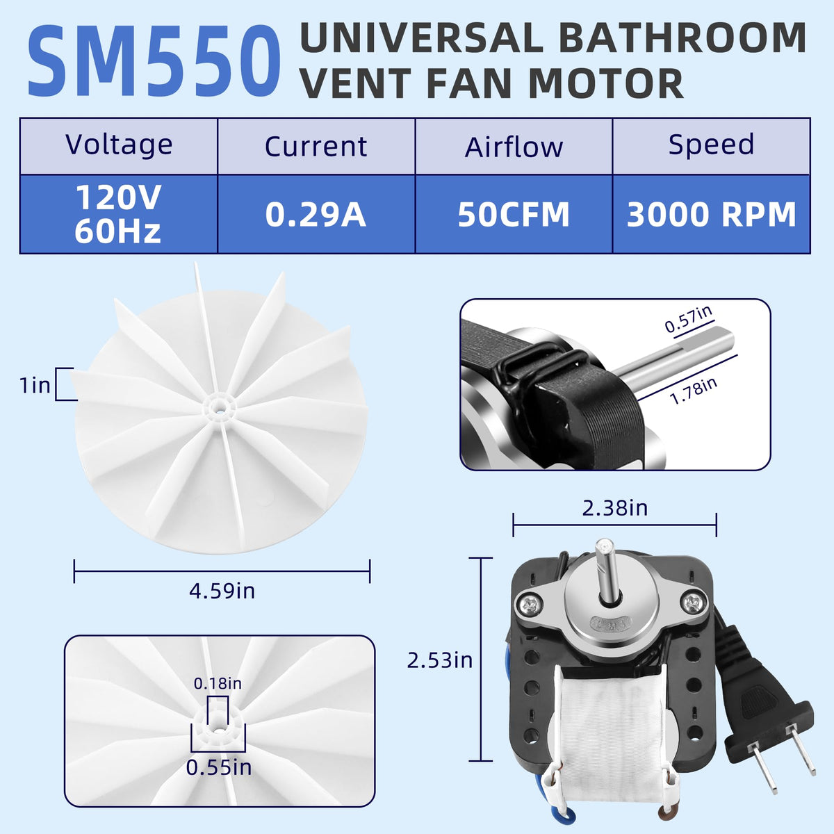 Universal Bathroom Exhaust Fan Motor 50 CFM 120V D5629