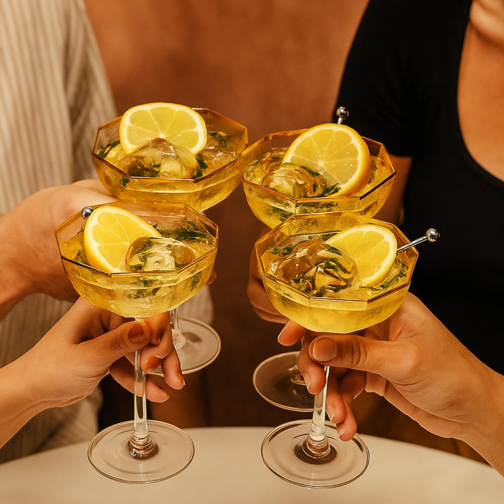 Champagne Coupe Glasses Set of 4 Gold Rim T186130