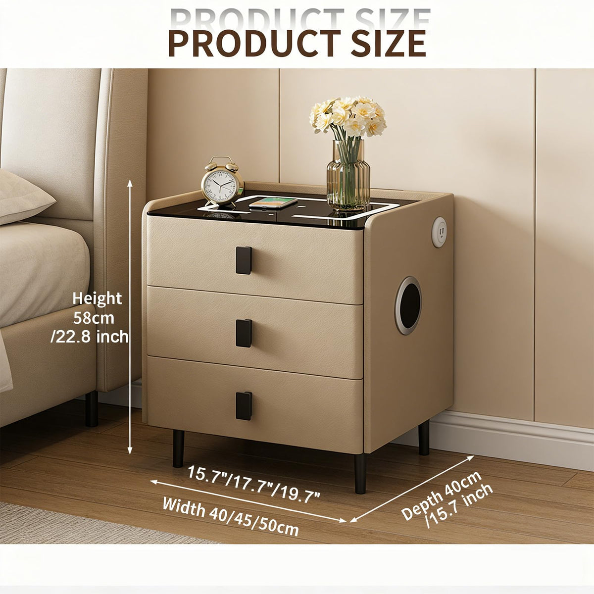 Smart Nightstand with Bluetooth Speaker, 3 Drawer LED Nightstand with USB Port V20267