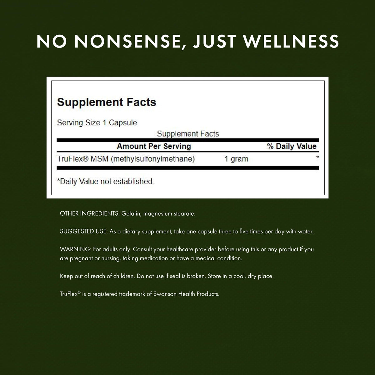 MSM Joint Health Supplement, 1000 mg, 240 Capsules I58017