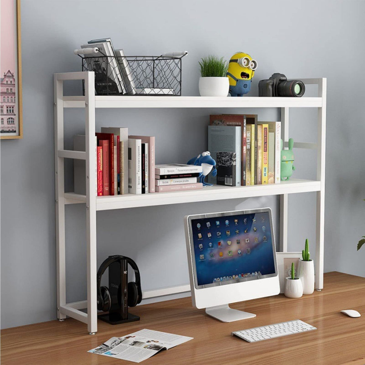 White Adjustable Metal Desktop Bookshelf M279903