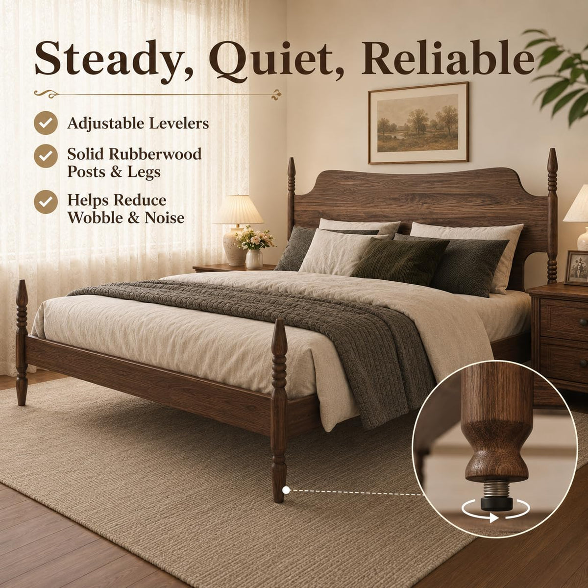 King Size Wood Platform Bed Frame with Curved Headboard T11836