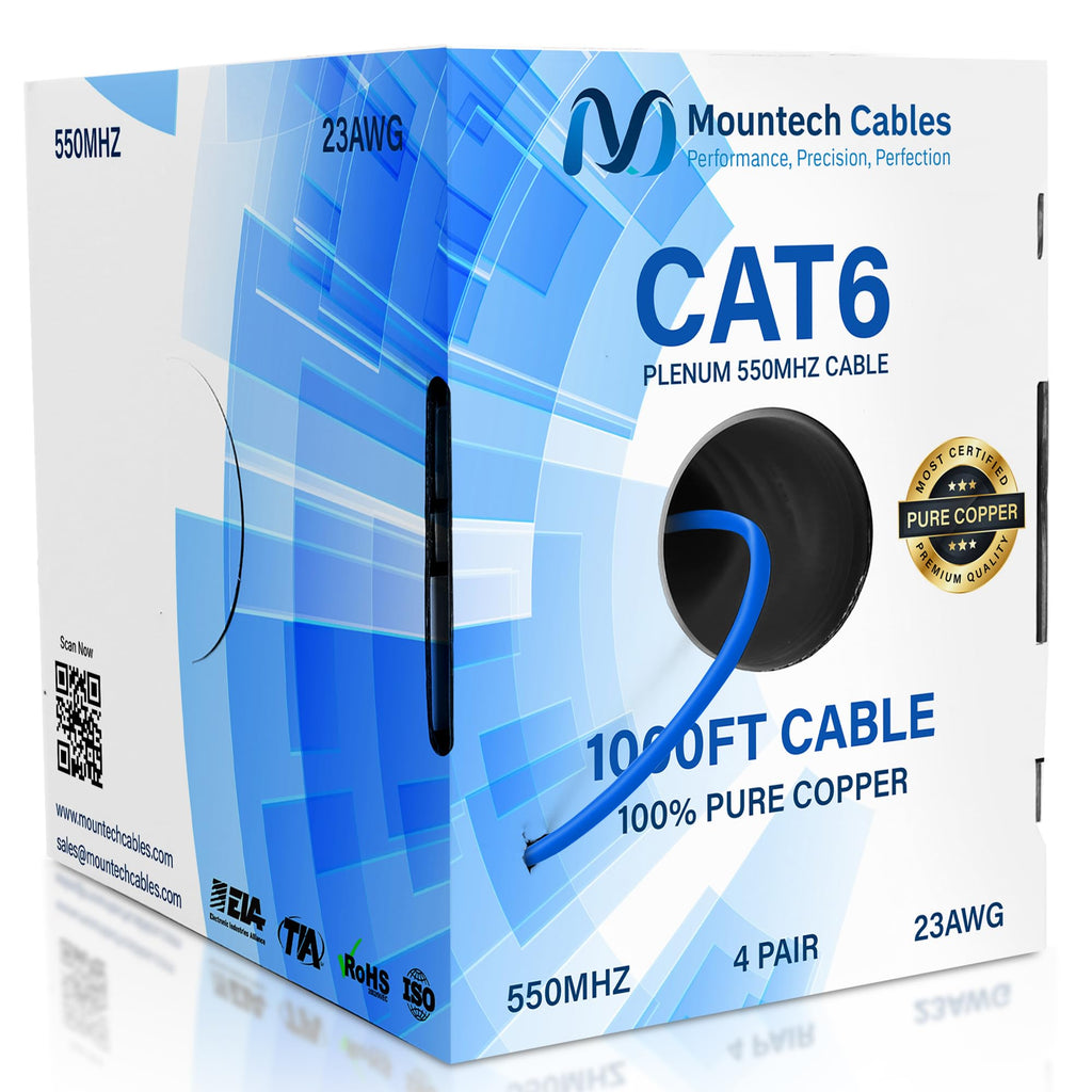 Cat6 Plenum 1000ft Pure Copper Ethernet Cable Blue Z6579