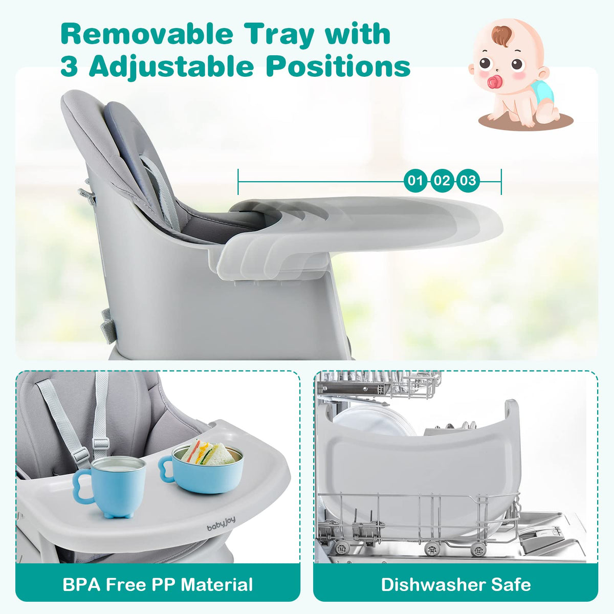 8 in 1 Convertible High Chair with Removable Tray I672