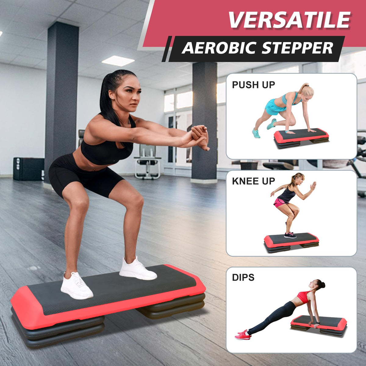 43'' Adjustable Aerobic Exercise Step Platform with 4 Stackable Risers O819112