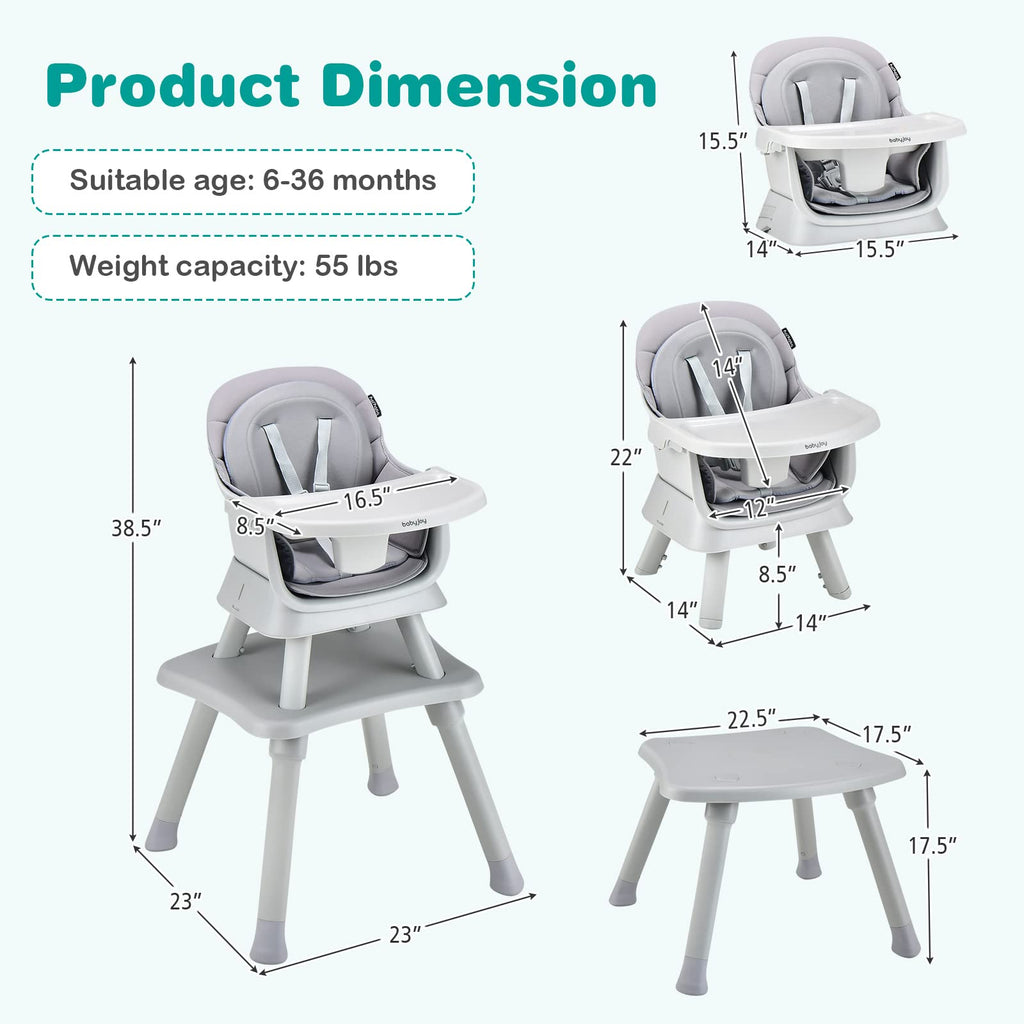 8 in 1 Convertible High Chair with Removable Tray I672