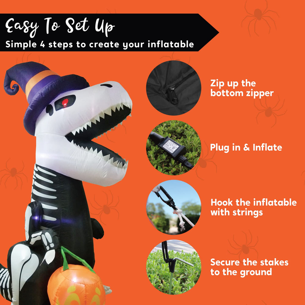 8 FT Inflatable Skeleton Dinosaur with Built-in LEDs Y89887