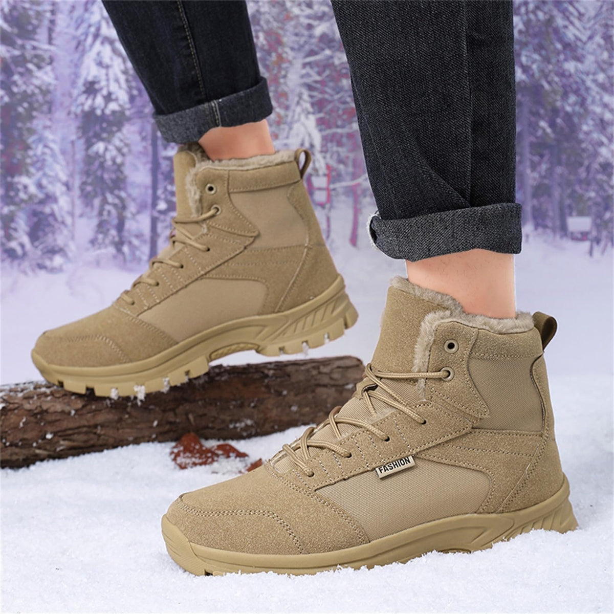 Mid Top Fur Lined Suede Leather Waterproof Military Tactical Boots J91838