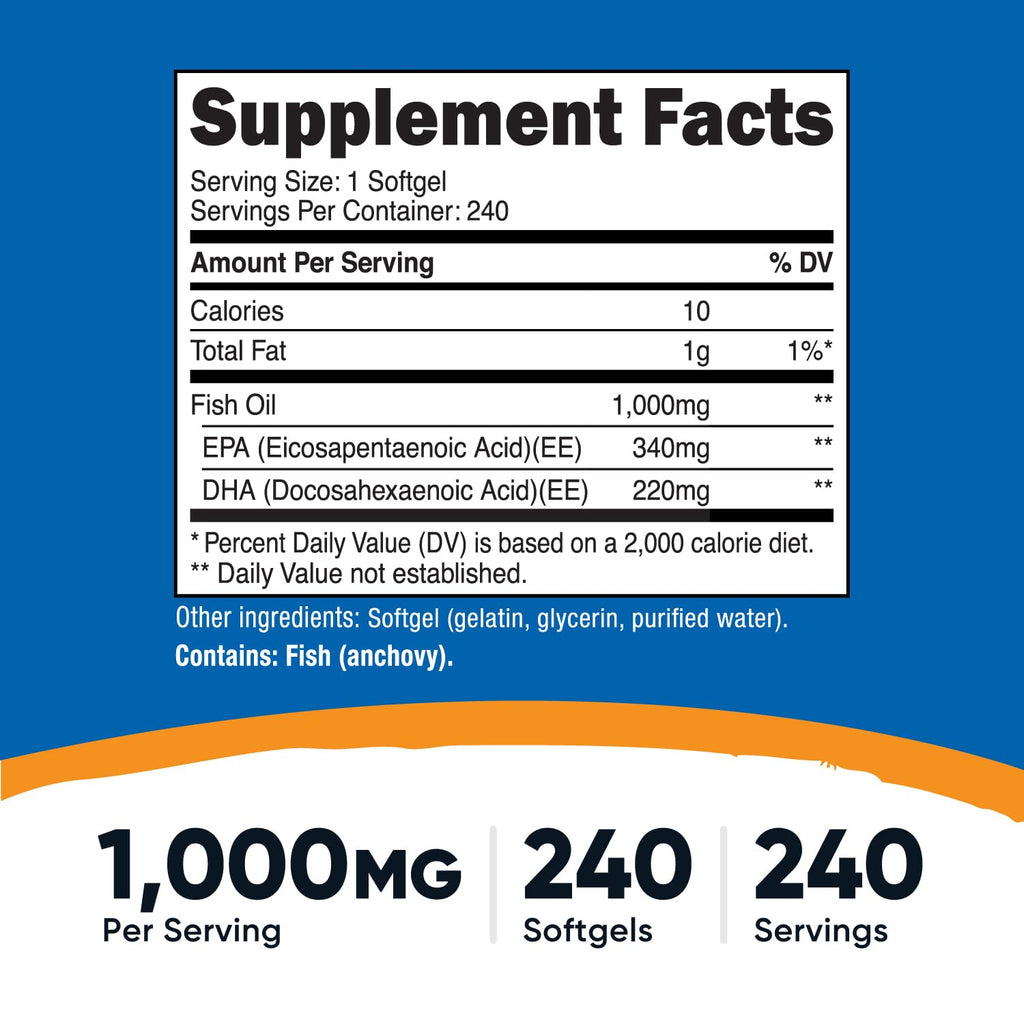 Fish Oil Omega 3 Softgels with EPA & DHA, 240 Softgels P46281