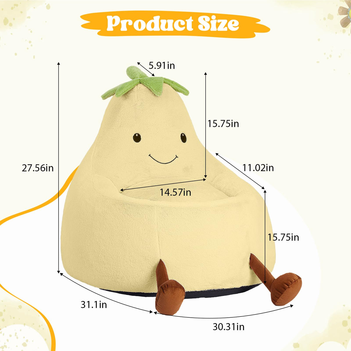 Yellow Faux Rabbit Fur Memory Foam Bean Bag Chair V1755