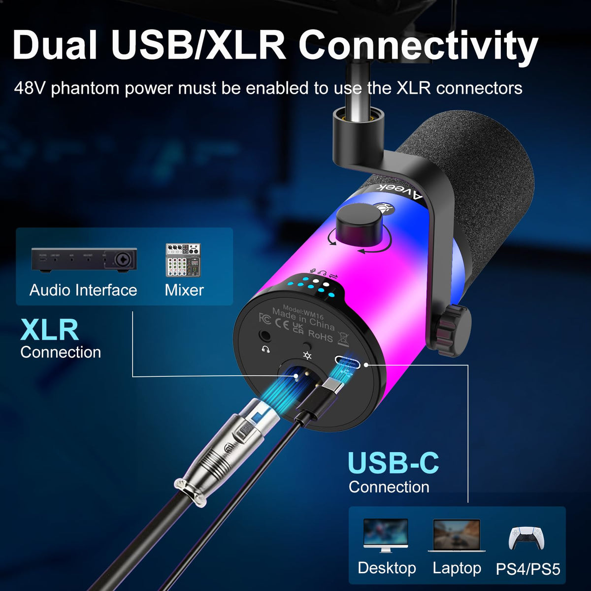 USB/XLR Dynamic Microphone with Boom Arm S14614