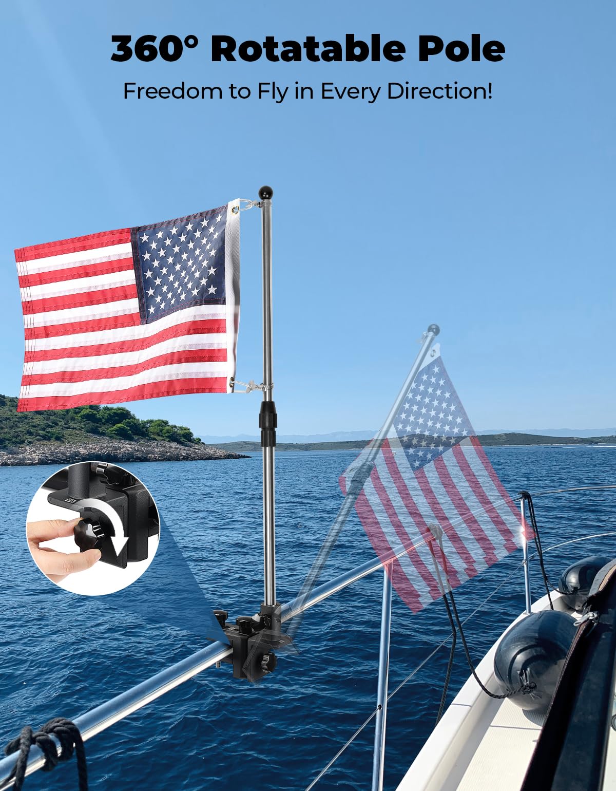 Stainless Steel 360° Rotating Boat Flag Pole Holder C5920