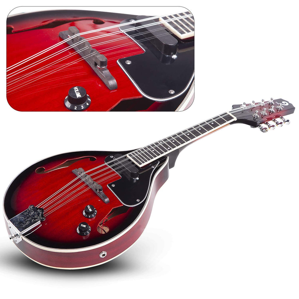 Vintage Red Sunburst Acoustic Electric Mandolin with Strings Set Q8733
