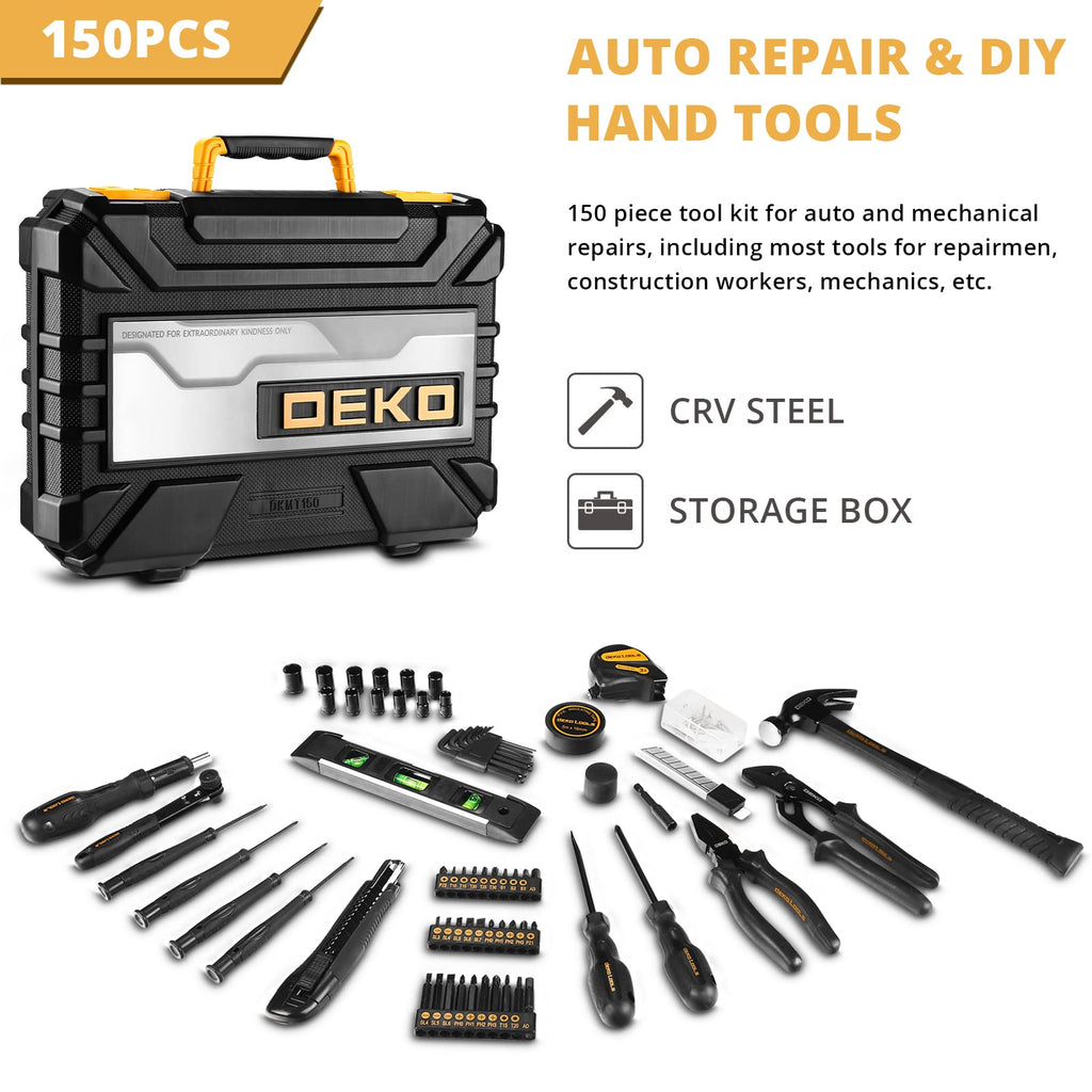 150 Piece General Household Hand Tool Kit with Plastic Toolbox Storage Case I288564