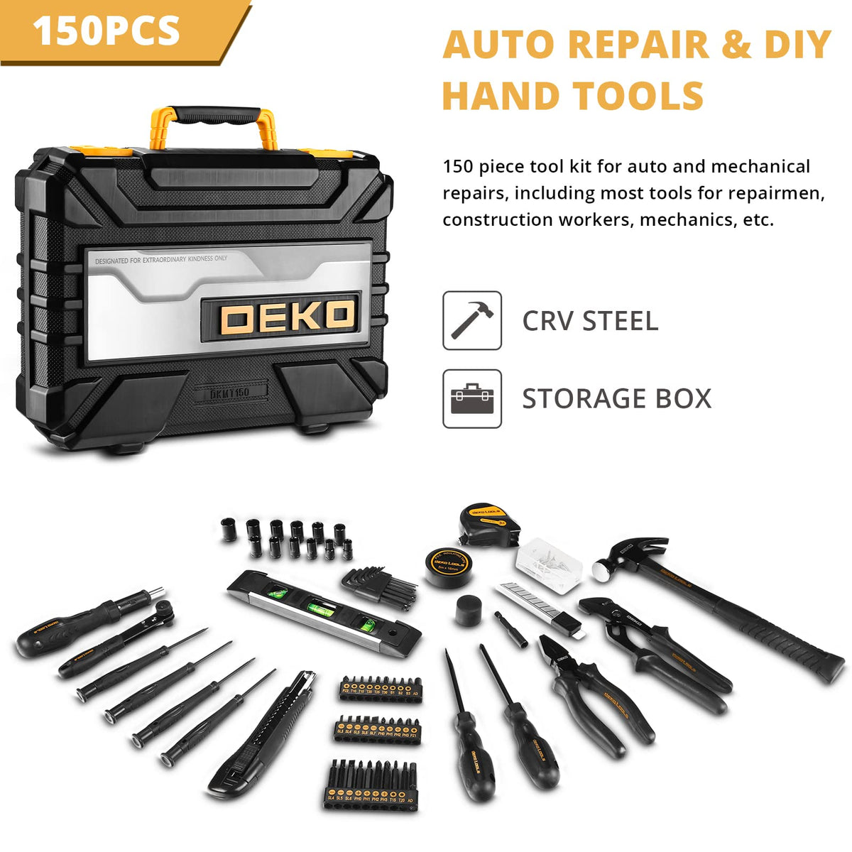 150 Piece General Household Hand Tool Kit with Plastic Toolbox Storage Case I288564