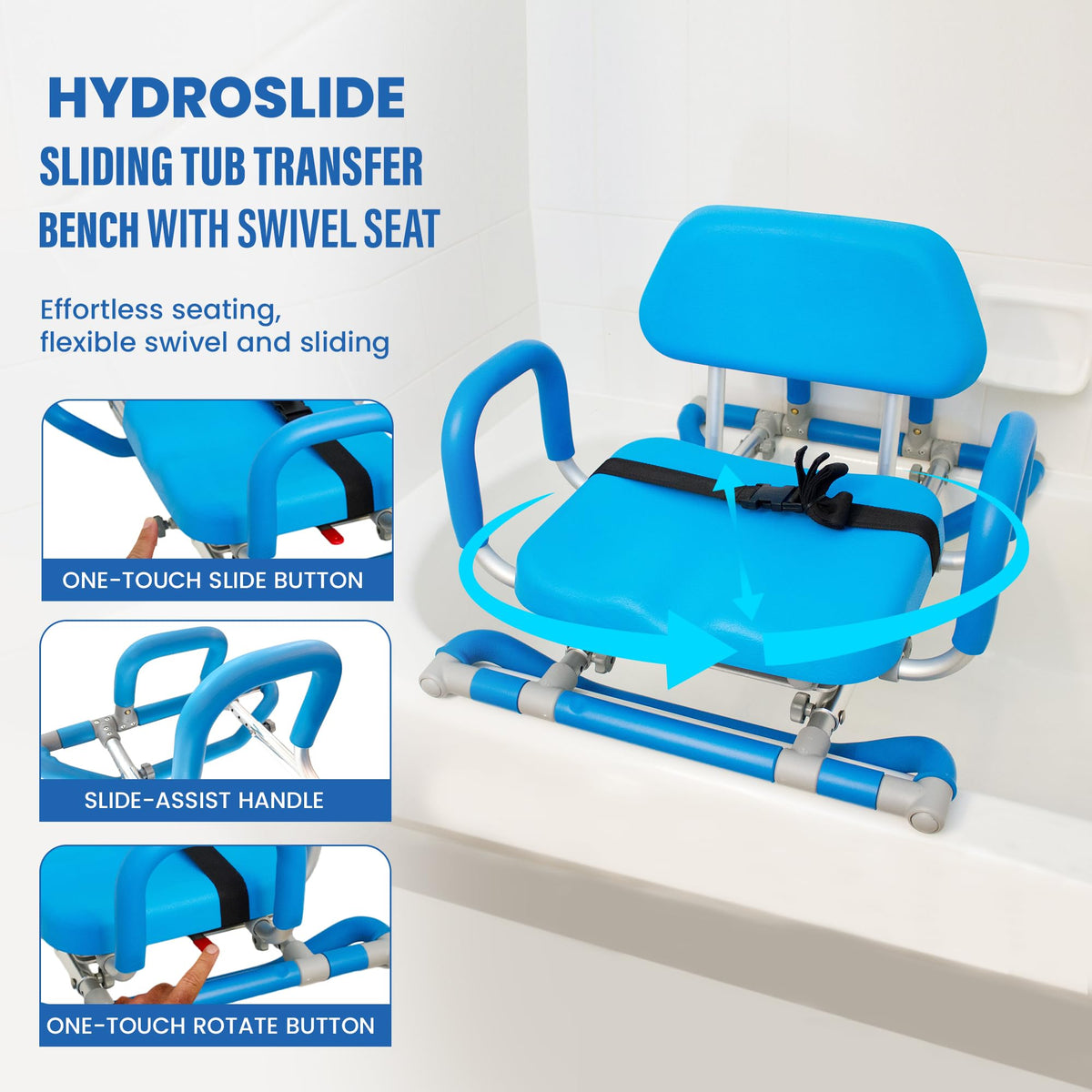 Blue Padded Sliding Shower Chair with Armrests W806