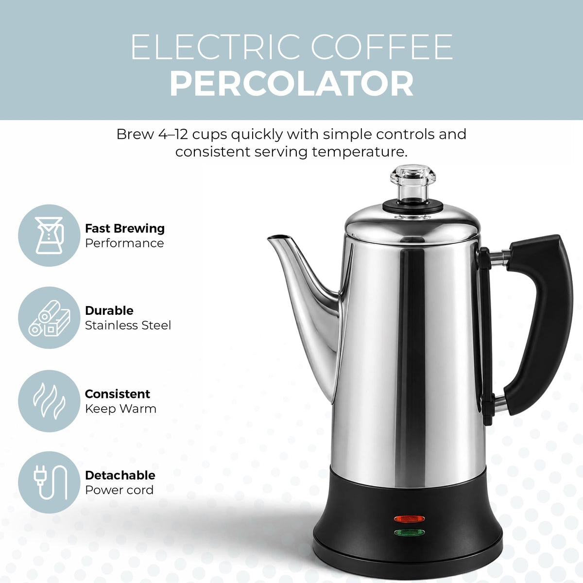 Electric 12 Cup Stainless Steel Coffee Percolator D15927