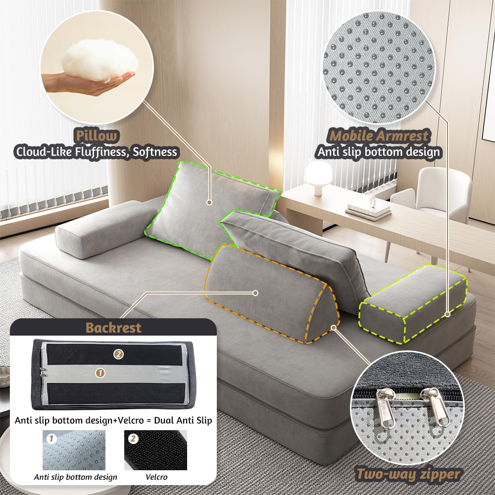 Light Gray Convertible Sofa Bed E7474