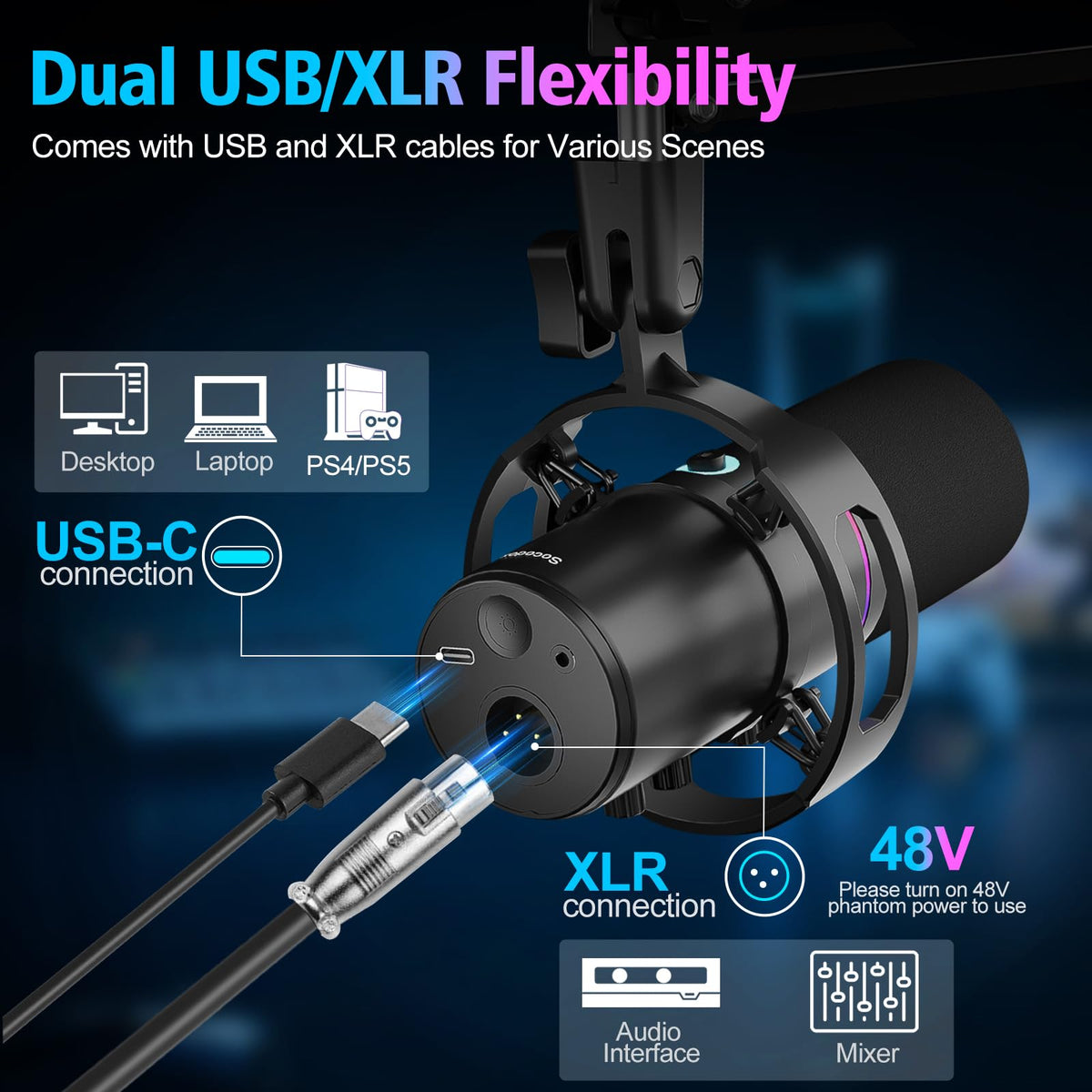 USB Gaming Microphone with Boom Arm J5407
