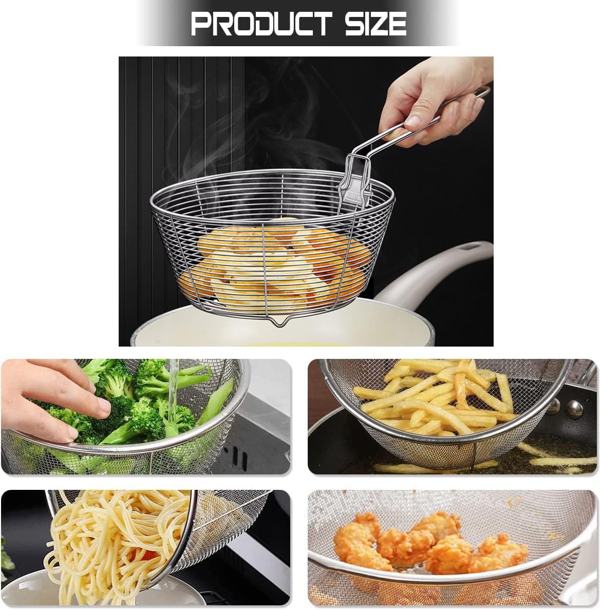 Stainless Steel Deep Fryer Basket with Detachable Handle 9 Inch H5215