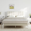Full Size Metal Platform Bed Frame with Velvet White Headboard C116