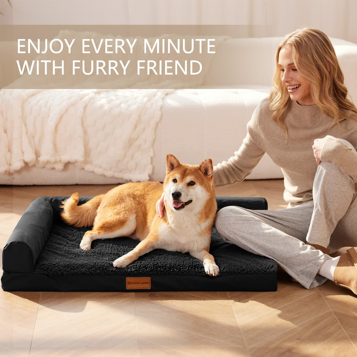 Large Washable Dog Bed 36''X24'' Black U239805