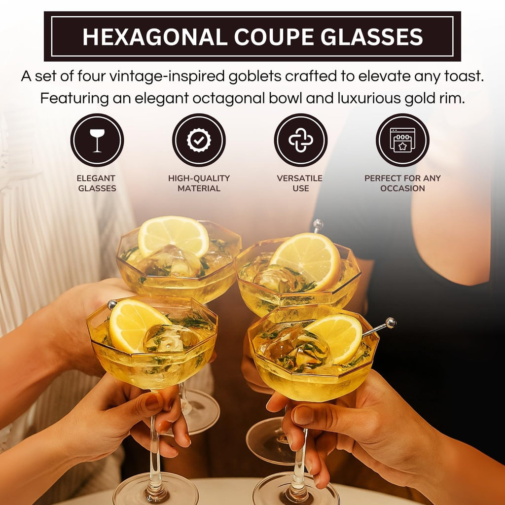 Champagne Coupe Glasses Set of 4 Gold Rim T186130