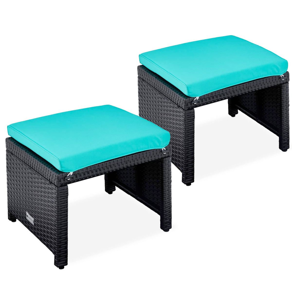 Set of 2 Wicker Ottomans with Removable Cushions A41777