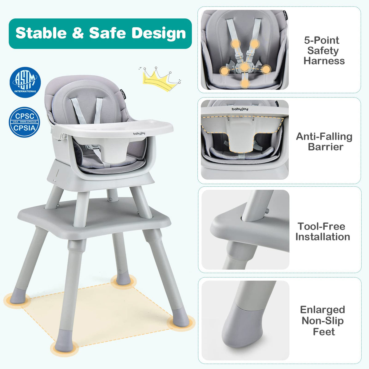 8 in 1 Convertible High Chair with Removable Tray I672