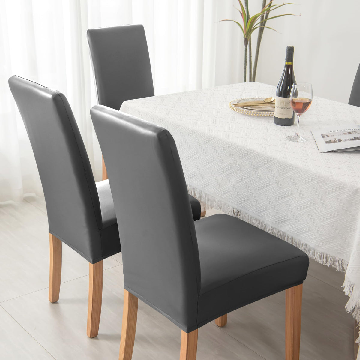 Set of 6 Black Pu Leather Dining Chair Cover L580505