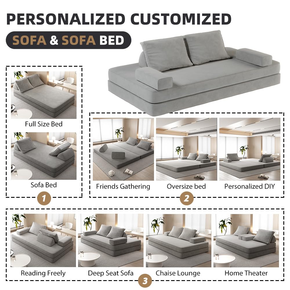 Light Gray Convertible Sofa Bed E7474
