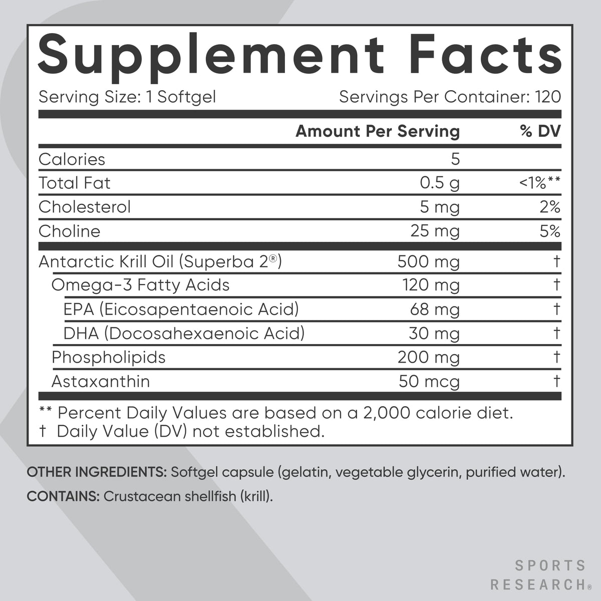 Krill Oil Omega-3 Softgels 500mg with Astaxanthin, Electrolyte N6166