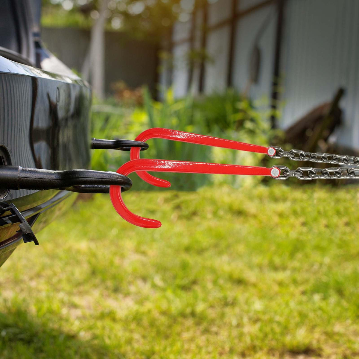 3/8" x 3' G80 V Bridle Towing Chain with J Hooks and Grab Hooks Q9115
