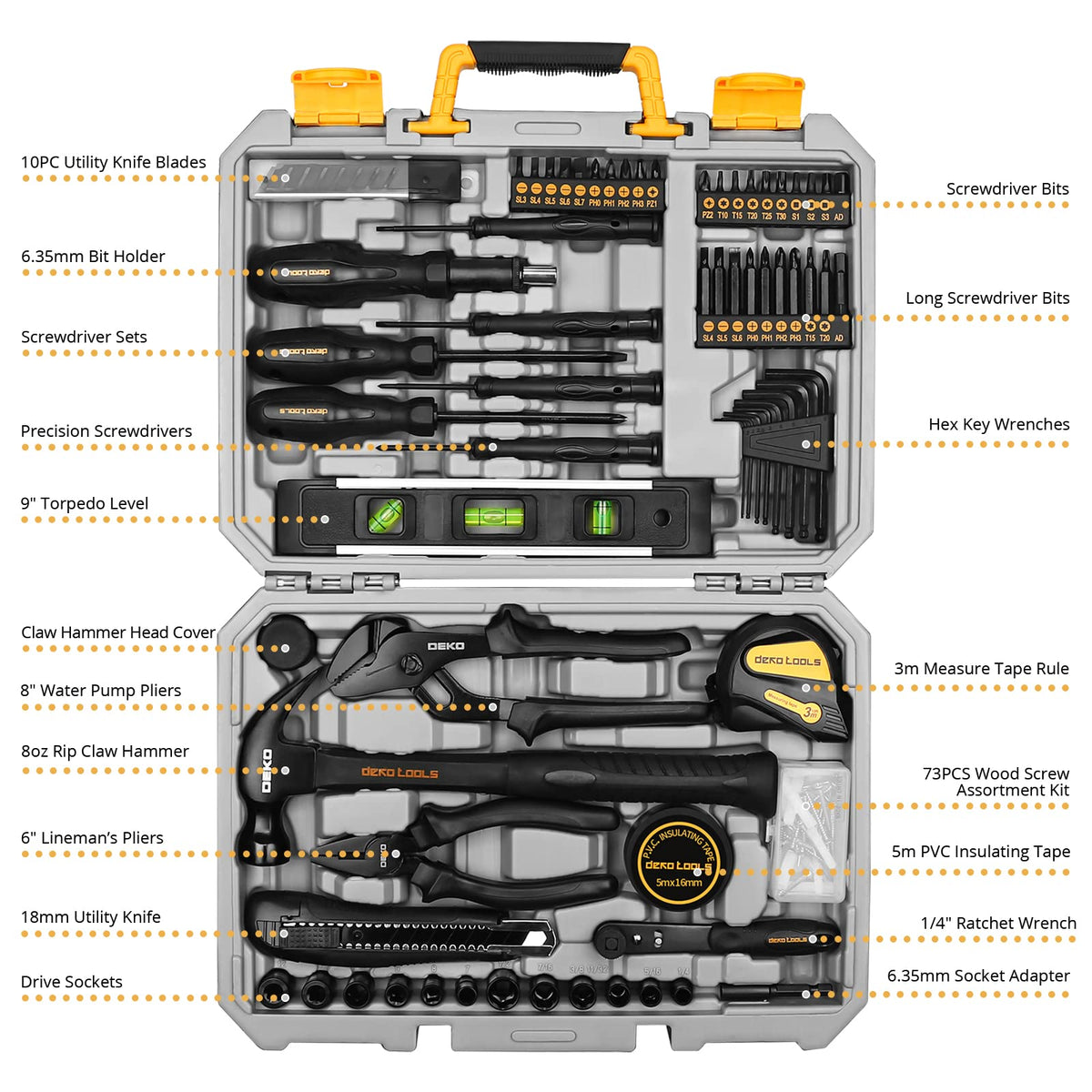 150 Piece General Household Hand Tool Kit with Plastic Toolbox Storage Case I288564