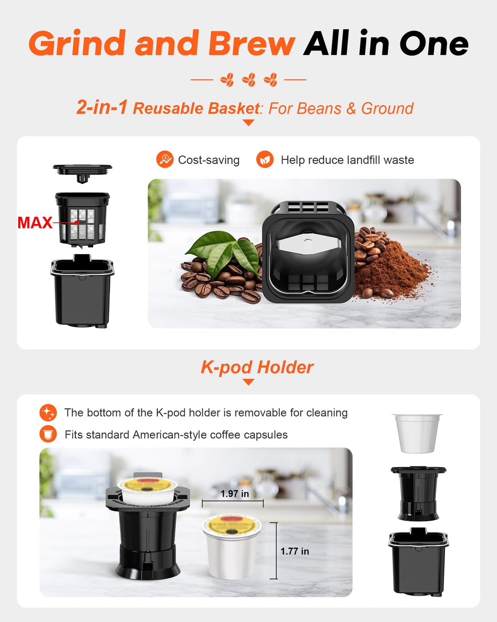 Single Serve Coffee Maker with Built-in Grinder P920955