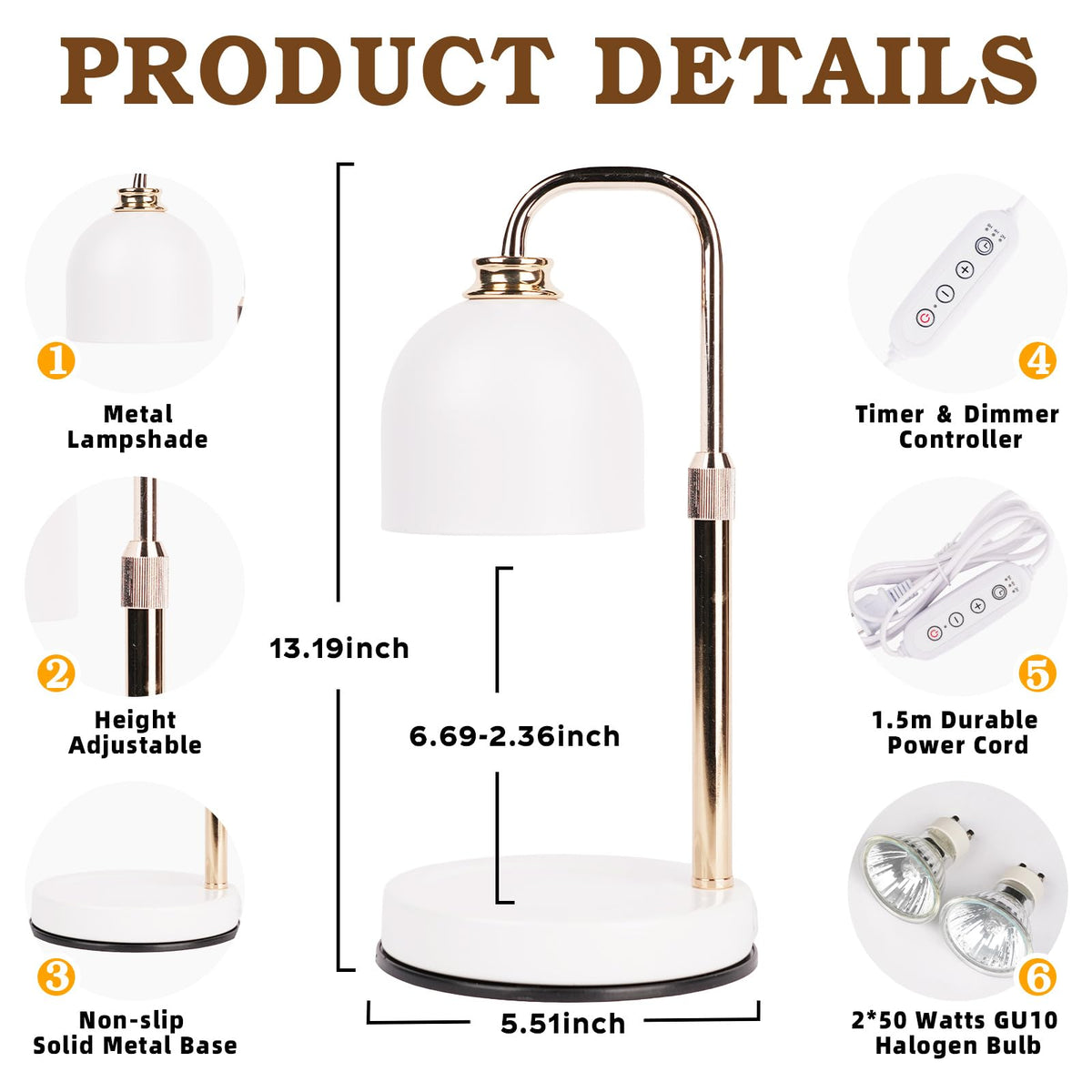 Candle Warmer Lamp with Timer Dimmable White Z573312