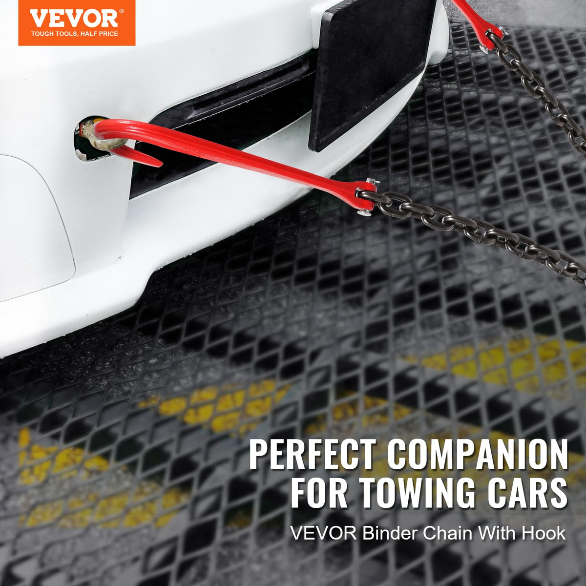 3/8" x 3' G80 V Bridle Towing Chain with J Hooks and Grab Hooks Q9115