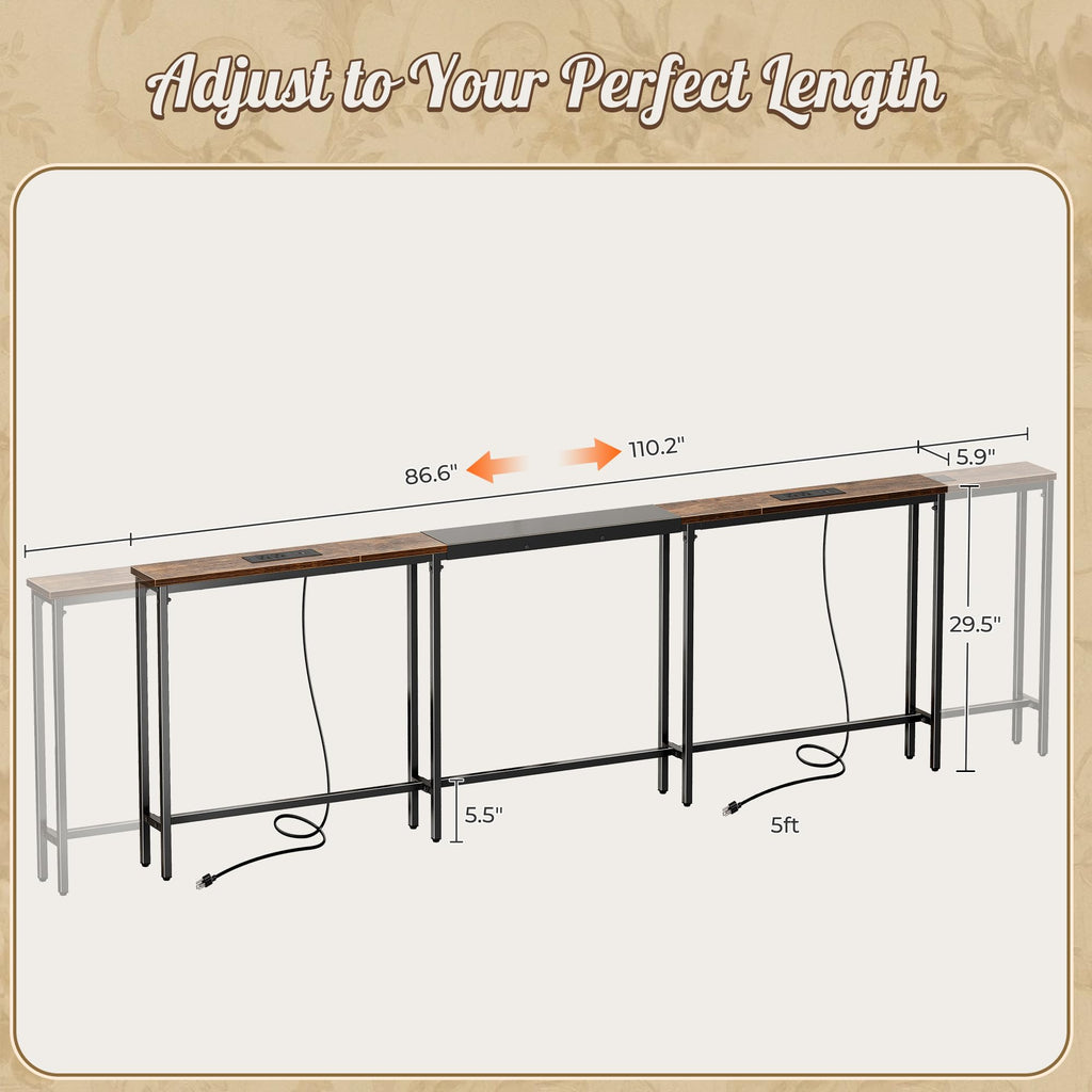 Narrow Sofa Table with 2 Power Outlets and USB-C Port W678