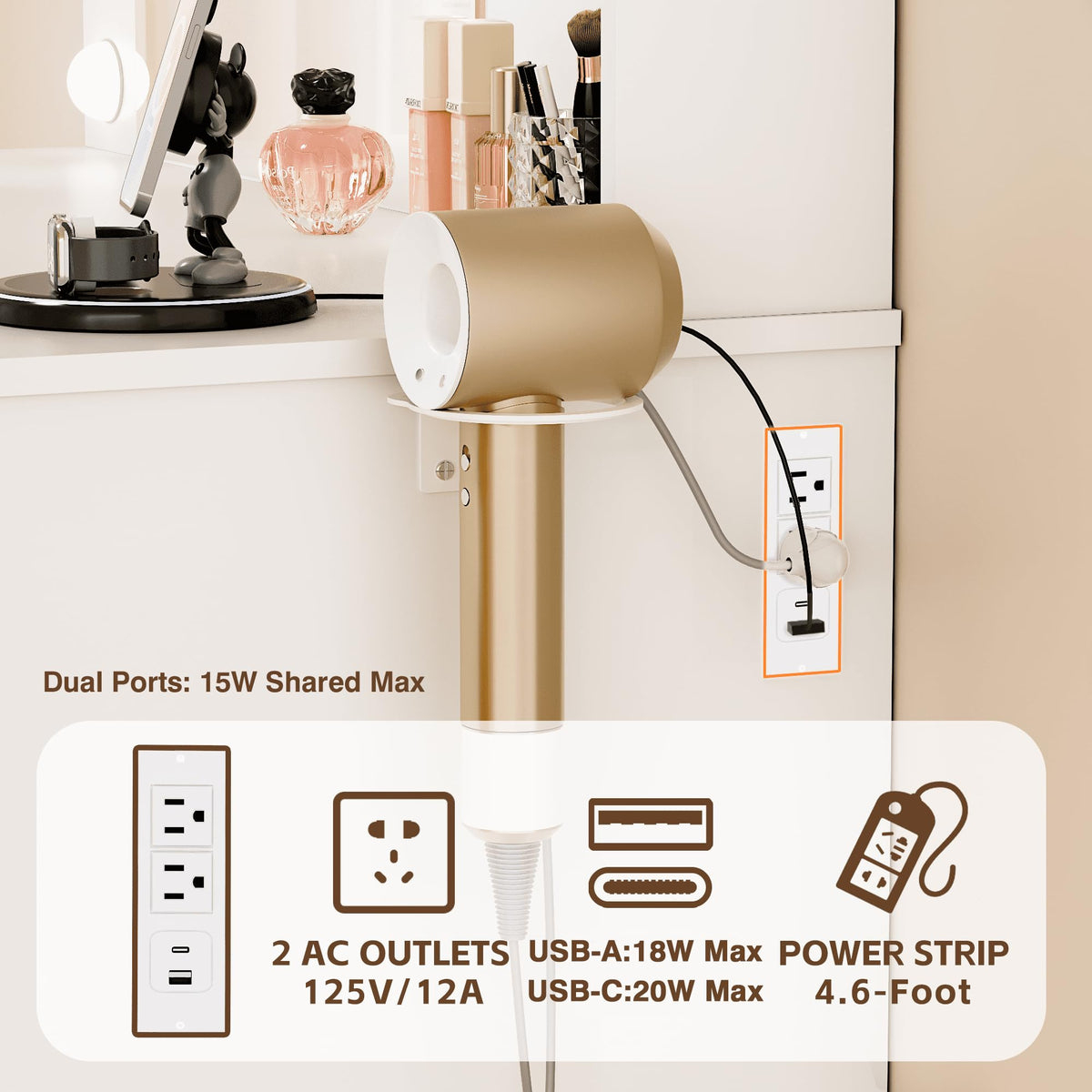 White Vanity Desk with Mirror & Charging Station Q369