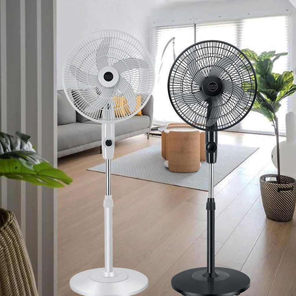 16" Oscillating Solar Floor Fan, Height Adjustable, 10000mah Battery, 3 Speeds, White O230