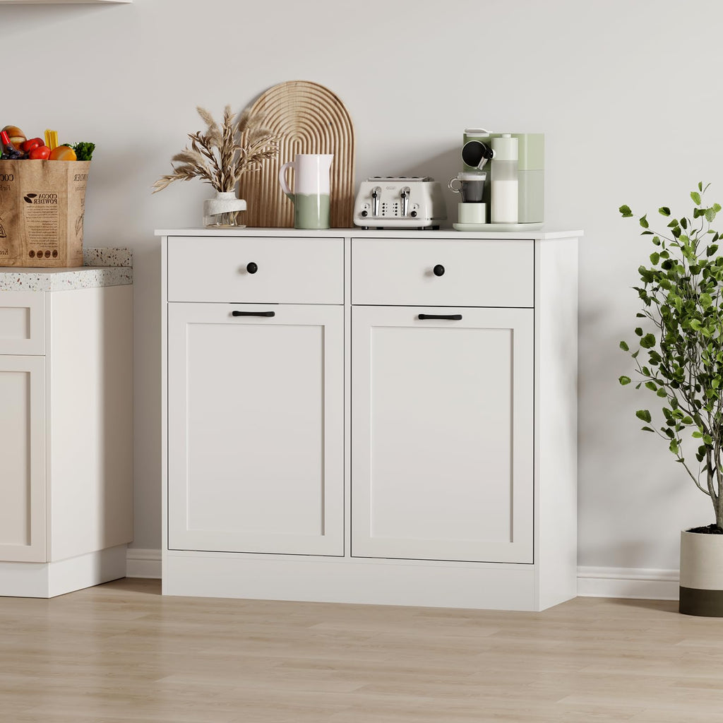White 20-Gallon Wooden Tilt-Out Trash Can Cabinet N813