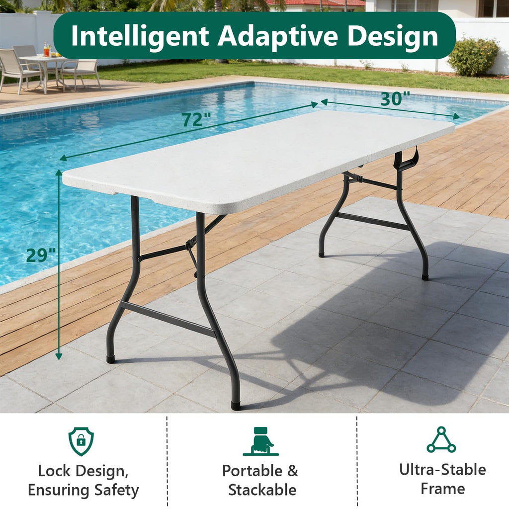 6FT Folding Table, Heavy Duty Plastic Utility Table with Handle, White, 2 Pack H78448