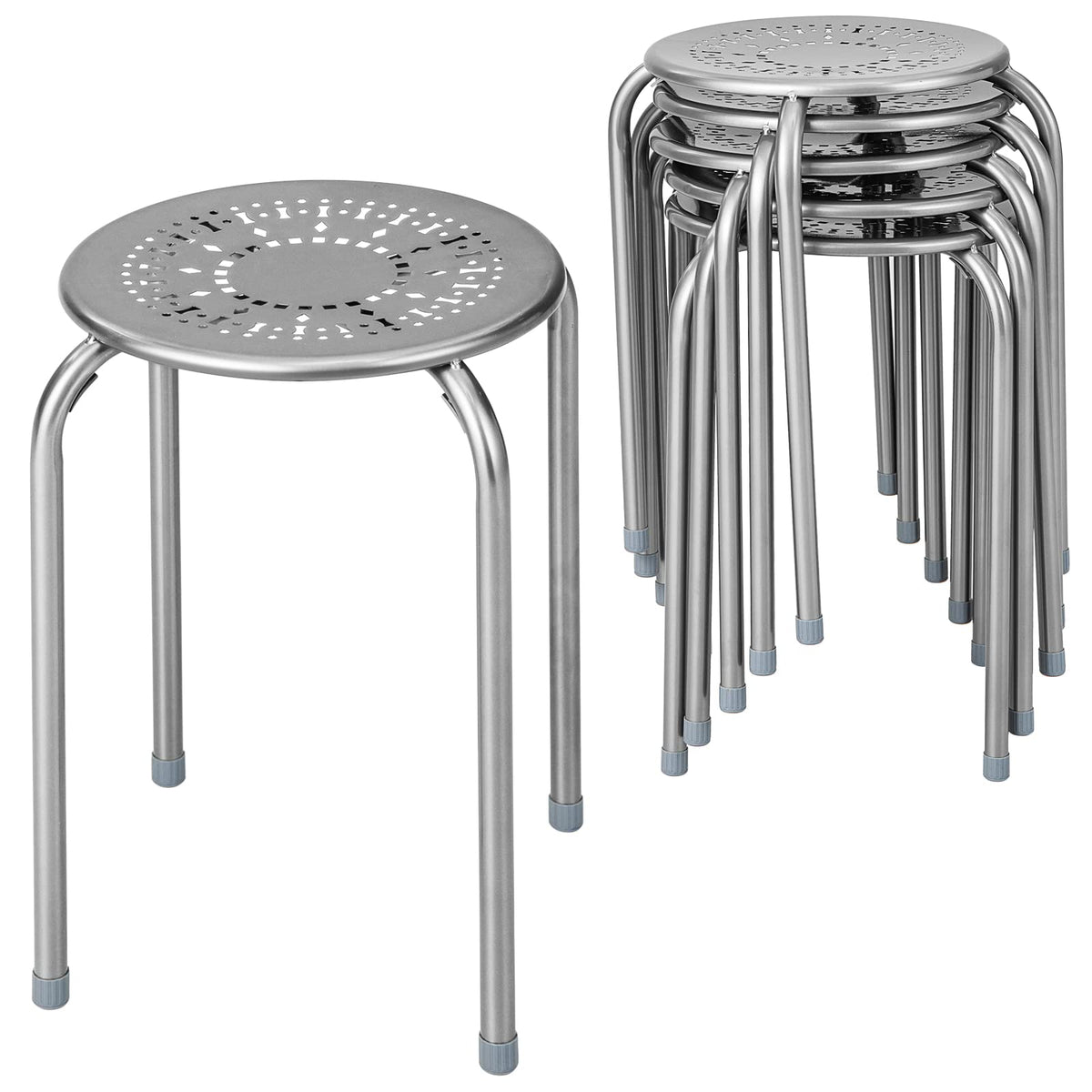 Grey 6 Pack Stackable Metal Stools Q849585