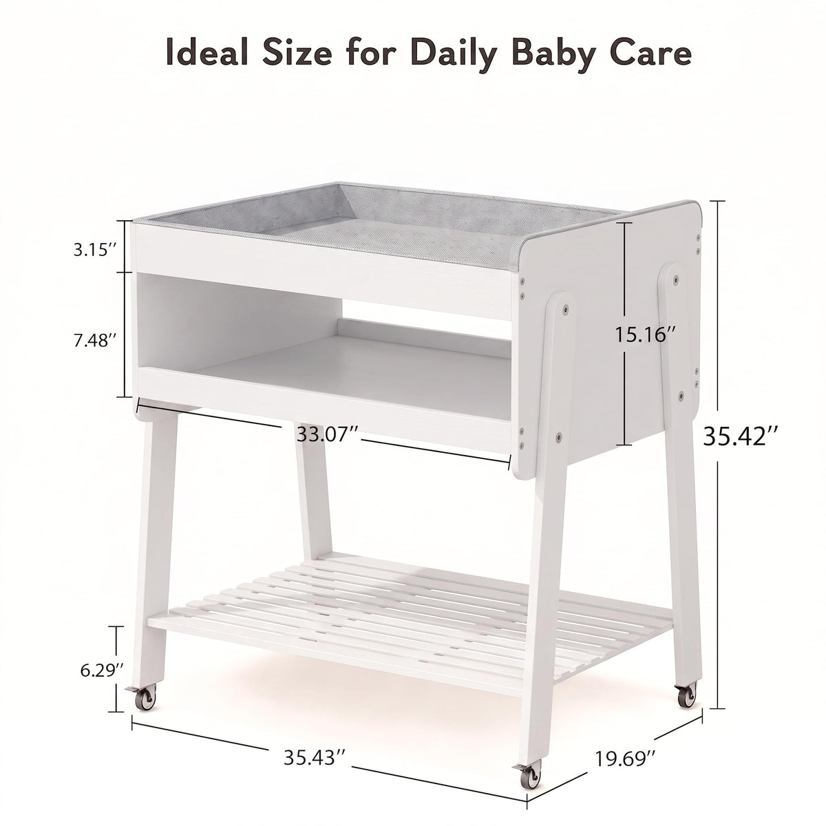White Baby Changing Table with Wheels and Changing Pad A15148