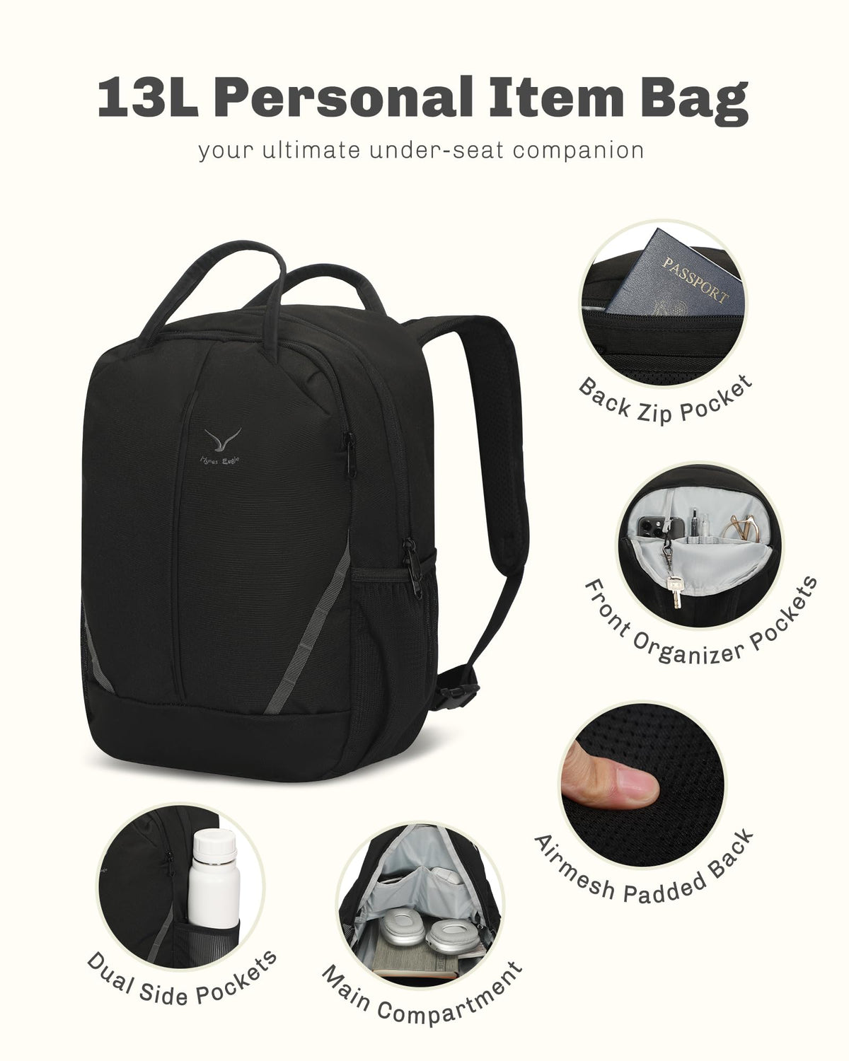 Rolling Backpack with Wheels 43L Jet Black V952383