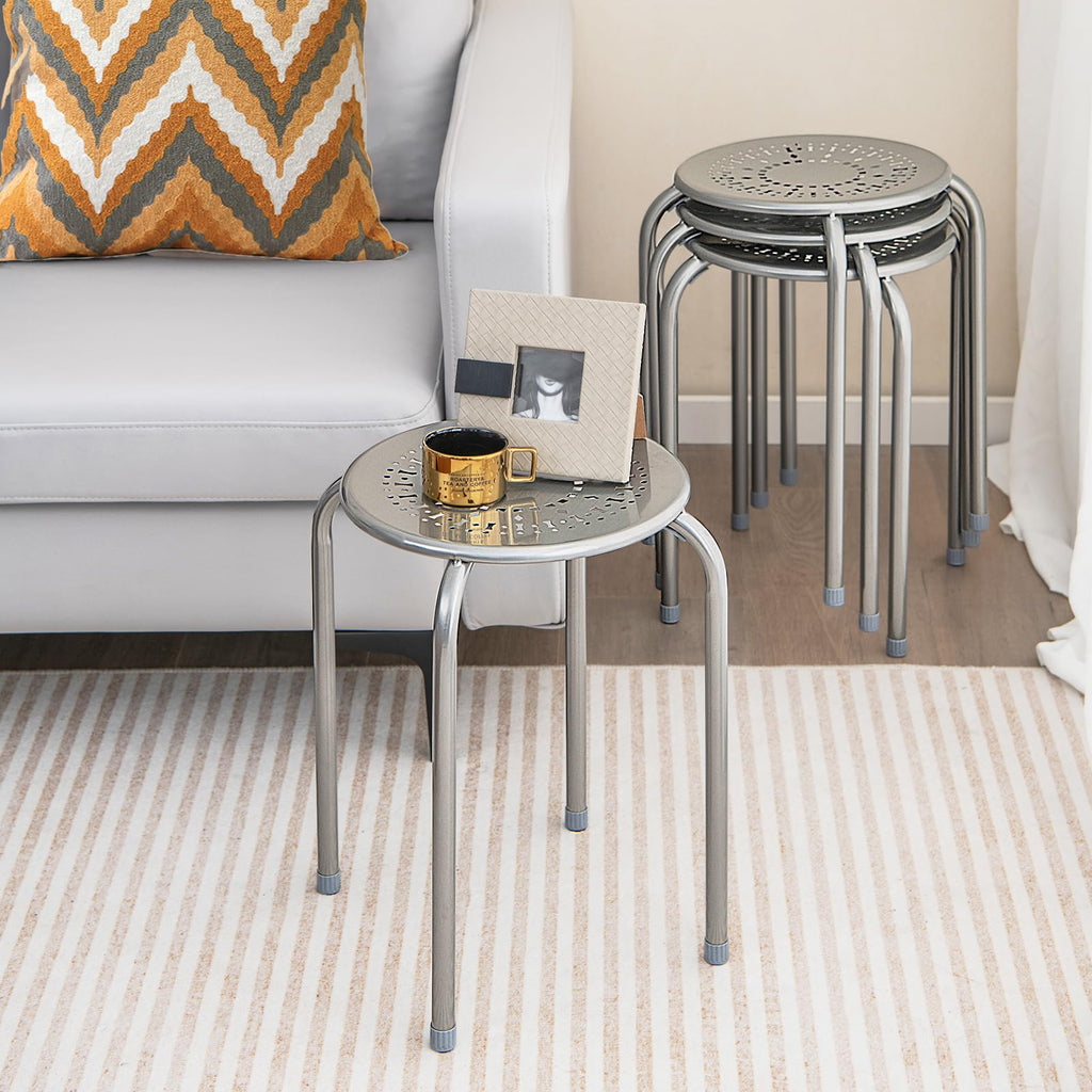Grey 6 Pack Stackable Metal Stools Q849585